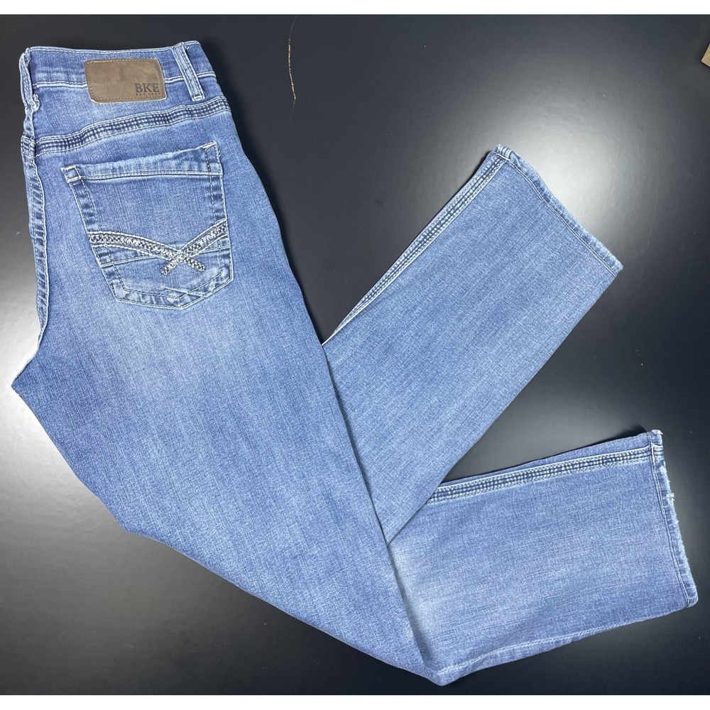 BKE Tyler Jeans Men's 32x31 Hemmed Slim Straight Stretch Blue Denim Buckle
